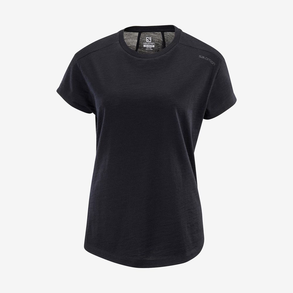 Salomon Singapore Womens T-shirts - OUTLIFE MERINO SS W Black | 04678-WRDL